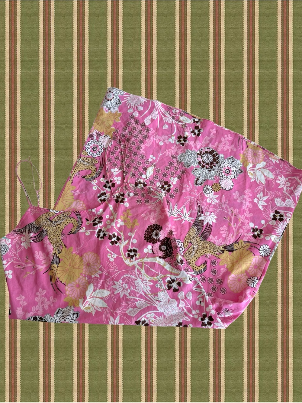 Natori Pink Floral Satin Chemise with Gold Accents